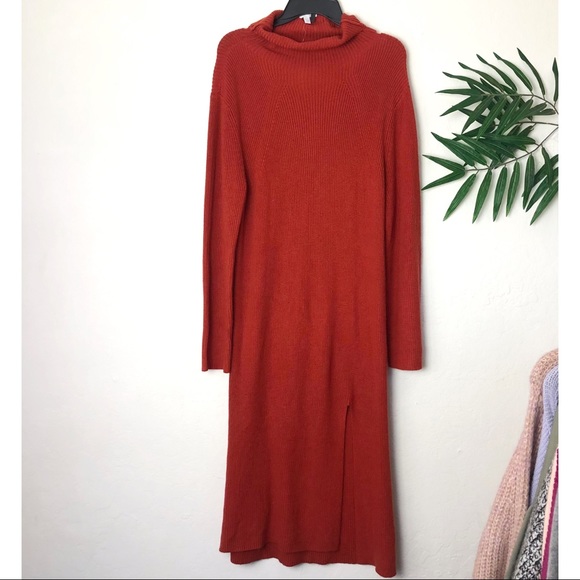 Abound Ribbed Mock Neck Midi Sweater Dress with Slit Black Size Large - Picture 3 of 9